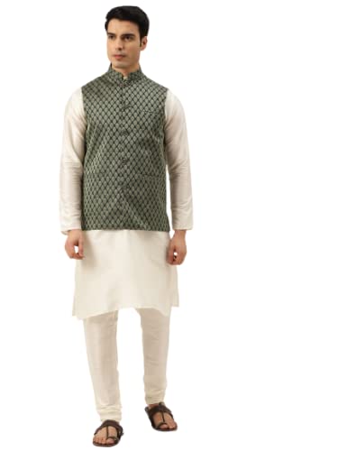 Image of SOJANYA (Since 1958, Men's Silk Blend Grey Kurta Pyjama & Silk Blend Jacket Combo