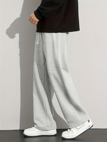 Image of Men's Black Wide Leg Track Pants | Oversized Baggy Loose Fit Trousers for Men | Casual Straight Fit Lower with Elastic Waist for Gym, Travel