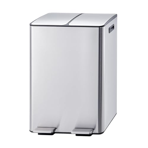 Caneca de Basura Doble 16 Galones Acero Inoxidable Plata