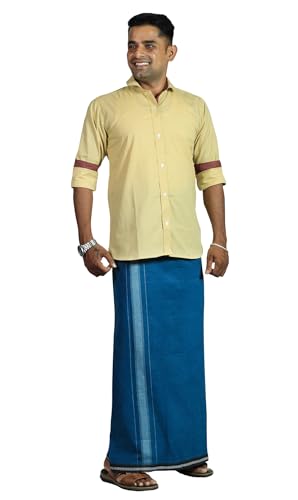 Image of PRAKASAM COTTON Velcro Pocket Dhoti | Thalapathi Border Readymade Cotton Kerala Mundu for Men