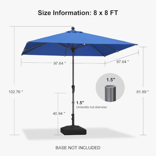 Image of PURPLE LEAF Patio Market Umbrella 8' x 8' Square Dual Tilt Sky Blue 8 Ribs