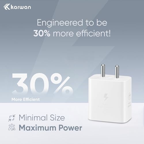 Image of KARWAN 25W Super Fast Charger with Cable [2Yrs Warranty] SFC 2.0 Adapter Compatible with Samsung Galaxy S /A /M /F /Z Series,S26 /S25 /S24 /S23 /S22 /S21 /Plus /Edge /Ultra /Flip /Fold & More,BIS Certified Charger