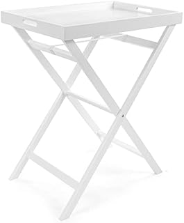 Wooden Folding Butler Tray Tables Portable Breakfast Dinner Serving Tray Side End Table for Living Room Hallway Bedroom Garden Terrace Balcony (White)