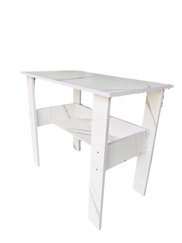 Image of SBF Furniture Engineered Wood Computer Desk with One Tier Shelves Laptop Study Table for Office Home Workstation Writing Modern Desk (ST-004 /90 x 50 x 77 cm) (WhiteMarble) DIY(Do-It-Yourself)