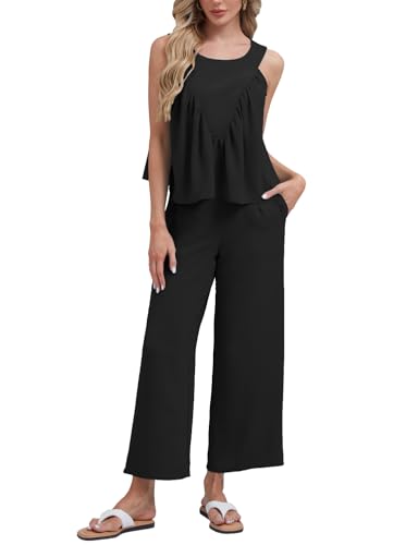 Conjunto de dos piezas para mujer de top sin mangas y pantalones de pierna ancha