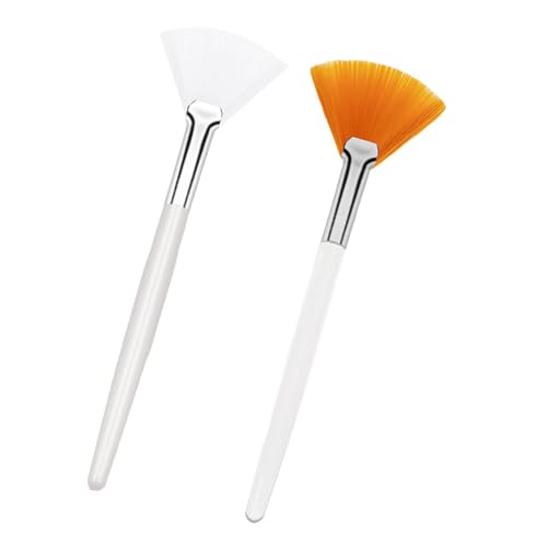Cepillos de Máscara de Abanico,2 Pcs Brocha para Mascarilla Facial,para Pelar Maquillaje de Mascarilla,Cepillos Aplicadores Facialesl,Herramientas de Maquillaje Pinceles(Blanco/Marrón)