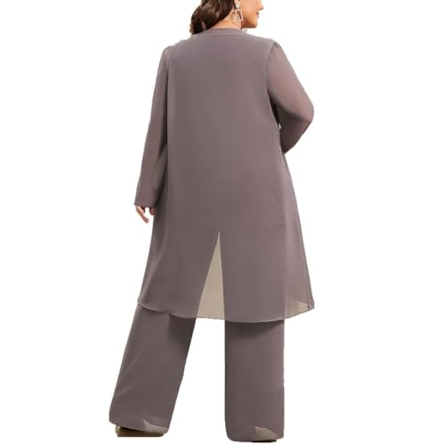 3 Pieces Pleated Mother of Bride Pant Suits Chiffon for Wedding Guest Evening Gowns Ruffles with Long Jacket4