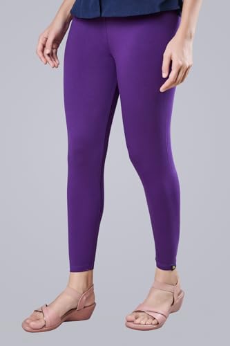 Image of Ankle Length Regular Leggings for Women, Purple, High Waist, Stretchable