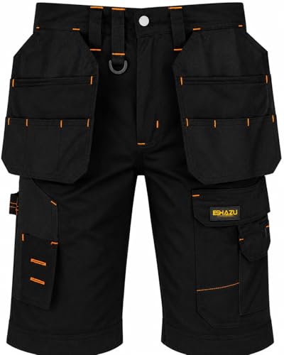 Image of Eshazu Men's Heavy Duty Work Shorts - Safety Combat Cargo Summer Shorts with Multiple Pockets - Triple Stitched Durable Workwear- 36 - Black