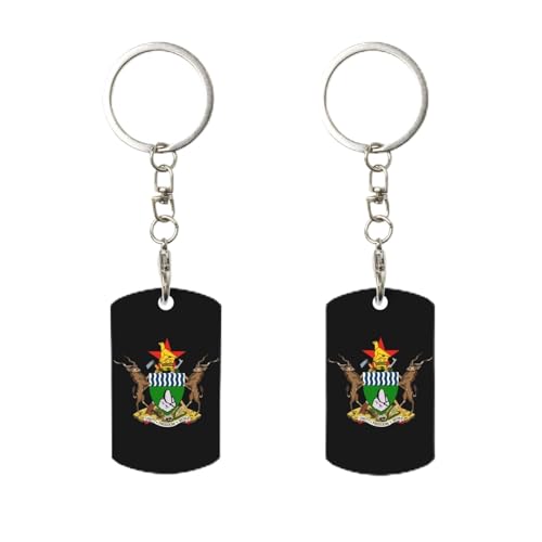 Porte-clés à clip avec armoiries du Zimbabwe, porte-clés rectangulaire en métal personnalisé, pour la maison, le bureau et la moto
