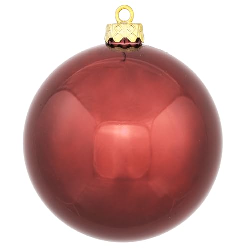 Vickerman Shiny Finish Shatterproof Christmas Ball Ornament, UV Resistant with Drilled Cap, 8", Wine