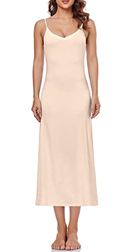 Summienlink Women's Long Full Slip For Under Dresses V Neck Nightgown Sexy Cami Dress (Nude, Large) #TOP5