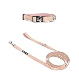 Tella & Stella - Adjustable Nylon Dog Collar & Leash Set for Medium Dogs - 5 ft by ¾ Leash, 13" to 18" Collar - Lined with Neoprene - Heavy Duty Rotating Carabiner Clip - Puppy Collar(Althea,M)