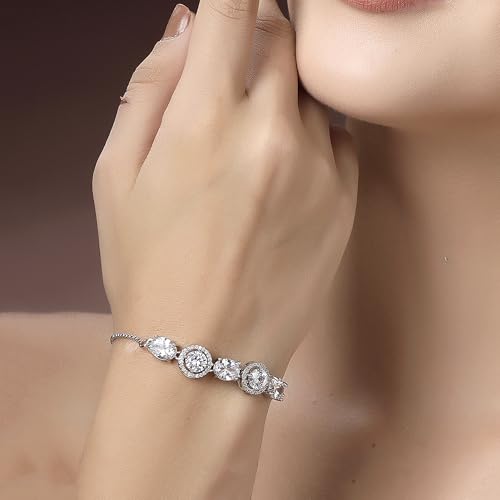 Image of ZENEME Rhodium Plated Brass Crystal Stylish Silver Plated American Diamond Melodic Opulence Bracelets For Women & Gifts For Girls Jewellery