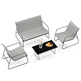 bigzzia Gartenmöbel Set 4er, Balkonmöbel Set für 4 Personen mit 2 Stühlen & 1 Bank & 1 Tisch, Dunkelgrau Balkon Möbel Wetterbeständige Terrassenmöbel für Garten Balkon Terrasse