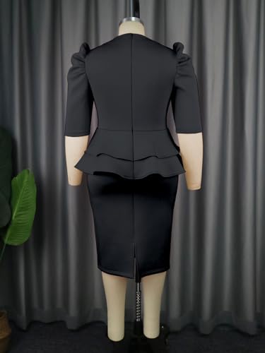 ONTINVA Women V-Neck Plus Size Peplum Dress Church Wear to Work Bodycon Short Sleeve Midi Dresses4