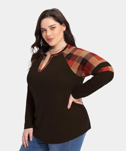 TIYOMI Plus Size Shirt for Women Long Sleeve Tops Round Neck Raglan Color Block Tee XL-5XL3