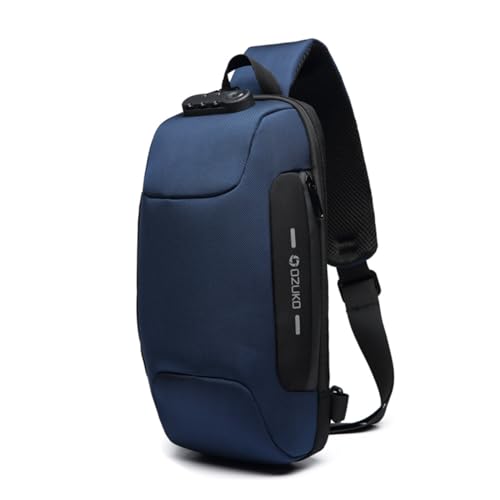 Mochila bandolera antirrobo OZUKO con puerto USB para proteger tus pertenencias en azul
