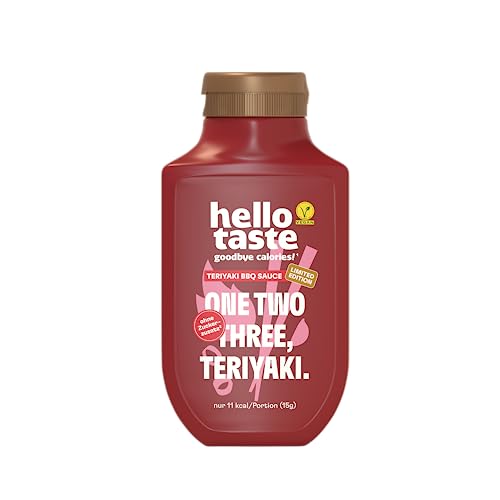 hellotaste Teriyaki BBQ Sauce 300ml - kalorienreduziert, ohne Zuckerzusatz & voller Geschmack | Für Gerichte, zum Grillen uvm. | Vegan, aspartamfrei, glutenfrei | 1 x 300ml