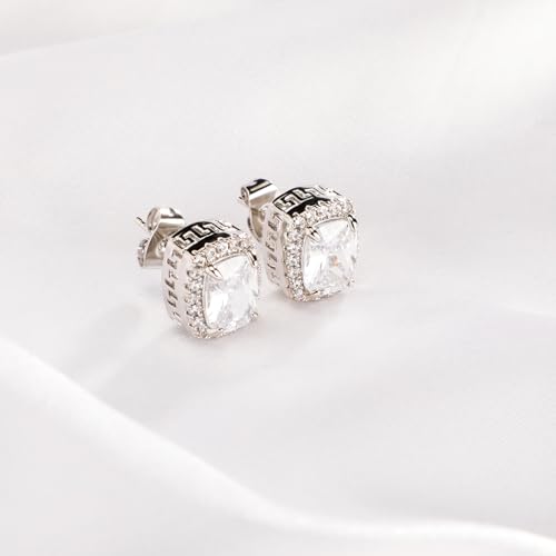 TOPGRILLZ Square Stud Corloful Earrings Rectangle 5A+ Cubic Zirconia 14K Gold Plated Multiple Colors Big Square Stud Earrings Jewelry For Men Women-Silver White
