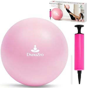 9″ Pink Mini Pilates Yoga Ball & Air Pump for Core Balance Training | Small stability exercise ball for core workout, home gym, office training and physical therapy, with inflatable pump included