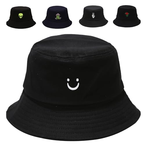 Image of Cotton Bucket Hat for Women Men Summer Travel Sun Beach Bucket Cap, Unisex Outdoor Fisherman Hat