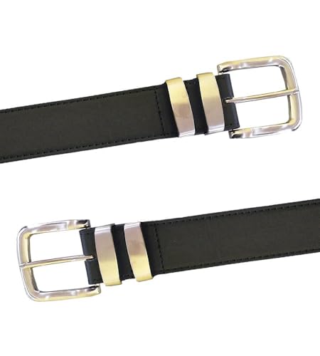 NOAH Double Metal Loop Fashion Bonded Leather Belt For Men in Black – 3.8cm Width, 32-42 Inch4