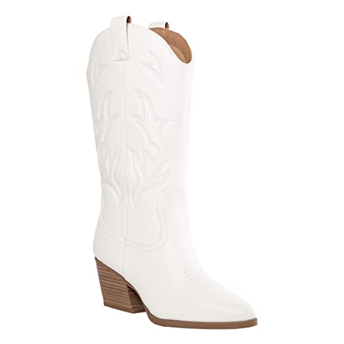 Women’s Western Cowboy Boots – Mid-Calf Pointed Toe Embroidered Cowgirl Boot with Chunky Heel – Classic Rodeo Style Julia3