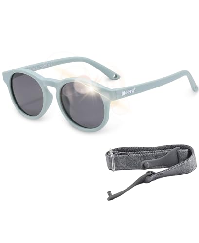 Maesy Gafas de Sol para Bebé y Niño, 1 3 Años, Protección Polarizada UV400, Montura Flexible y Blanda, Cinta Elástica Ajustable, Gafas de Sol Seguras y Cómodas para Niños, Azul Claro, Bowi