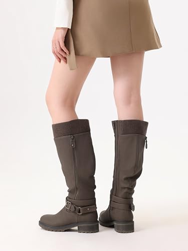 Shoe'N Tale Women's Wide Calf Knee High Boots Stretchy Low Heel Round Toe Winter Boots with Side Zipper 6