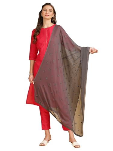 Image of DUPATTA BAZAAR Women's Embroidered Chiffon Dupatta with Delicate Sequins