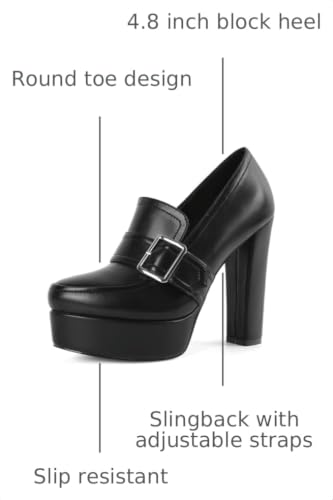 Image of Women's High Heel Loafers Platform Pumps Round Toe Heels Chunky Heel Pumps Stylish Comfortable 4.8 Inch Slingback Heels