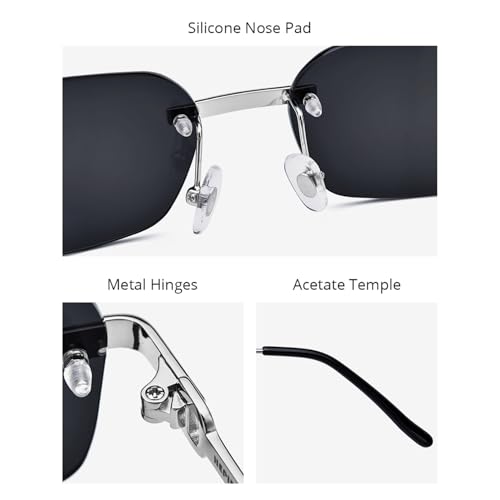 Image of HEPIDEM Rimless Rectangle Zircon Diamonds UV400 Square Sunglasses for Men with Nylon Lens
