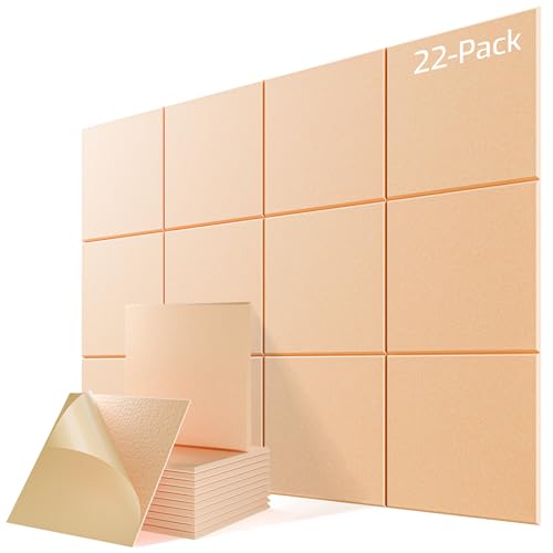 Image of 22 Pack Self-Adhesive Acoustic Panels, 12 inch X 12 inch X 0.4 inch High-Density Sound Proof Foam Panels for Walls, Soundproof Wall Panels for Home & Office (Apricot Pink)