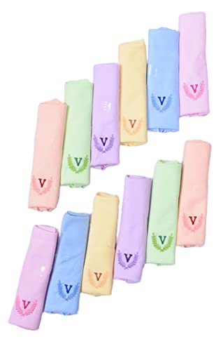 Image of ANTONIA Personalized Cotton Women's Handkerchiefs with Embroidered Initials, Assorted Colours (33 cm x 33 cm)