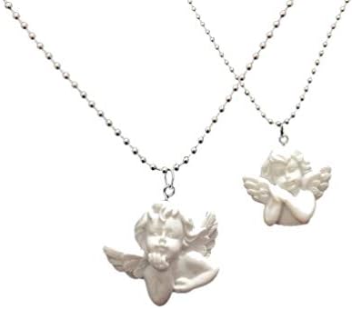 2pcs Cute Cupid Angel Pendant Stainless Steel Necklace, Long Chain Baby Shaped Jewelry Sweetheart for Women Man Friendship Girl Gifts-2pcs