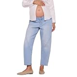 Motherhood Maternity Women's Under the Belly Elastic Waist Relaxed Barrel Leg Denim Pregnancy Jeans, Marsha Wash, Large