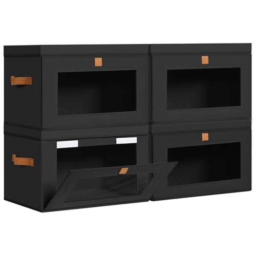 Image of DIMJ Storage Bins with Lids - 4 Pack Large Fabric Closet Organizer with Window & Handles, Collapsible Decorative Storage Boxes for Shelves Under Bed, Books Clothes Blankets Sweaters Organization