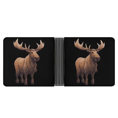 Moose Bifold Wallet PU Leather Coin Purse Lightweight Credit Card Holder Wallet Money Clip