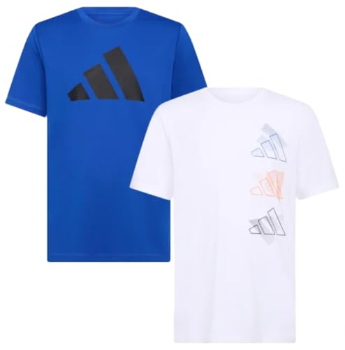 Adidas Boy's 2 Pack Performance Short Sleeve Tees (US, Alpha, Large, Regular, White and Blue)