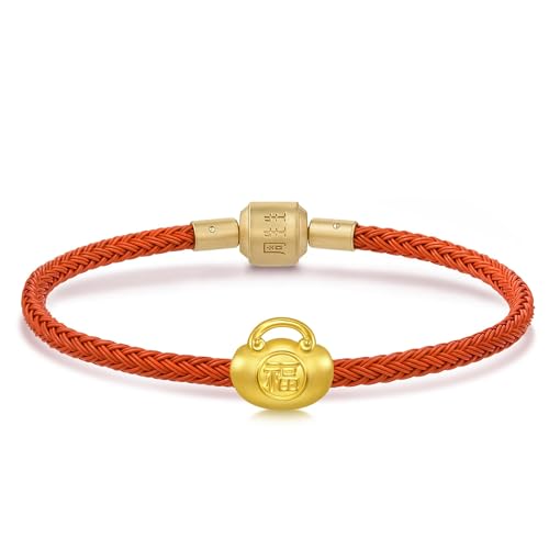 CHOW SANG SANG 999 Gold Charme 'Fu' Safety Lock Charm Bracelet for Women & Men 17cm 96292C