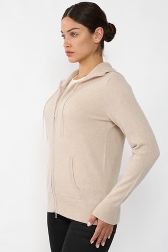 Image of JENNIE LIU Women's 100% Pure Cashmere Long Sleeve Zip Hoodie Cardigan Sweater