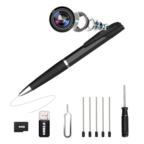 Bextgoo Camera Espion 1080P HD, Stylo Espion avec Caméra Cachée, Carte Mémoire 64 Go Incluse, Vidéo & Photo, Enregistrement en Boucle, Mini Camera pour Intérieur/Extérieur