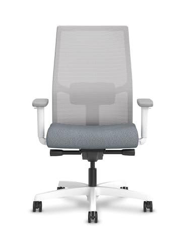 HON Ignition 2.0 Ergonomic Mesh Office Chair, Mid-Back, Synchro-Tilt, Home Office Desk Chairs, Basalt Seat Fabric, Fog Mesh, White Frame, Titanium Grey Adjustable Lumbar - Thumbnail 2