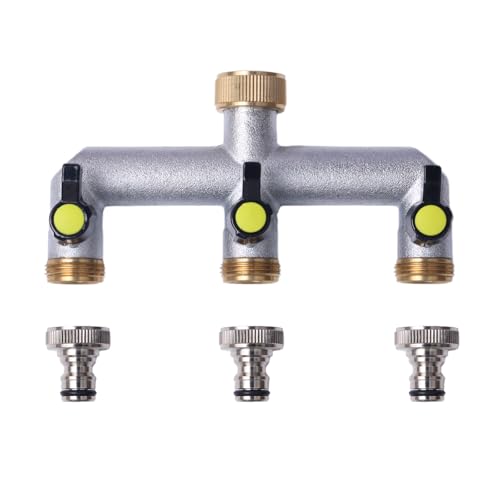 Storystore 3 Wege Wasserhahn Wasserverteiler, 3 Stück 3/4' Adapter 1/2' mit Kugelhahn zum Einstellen und Absperren des Wasserflusses, Kupfer Wasseranschluss Verteiler für Haus Hof Waschmaschine
