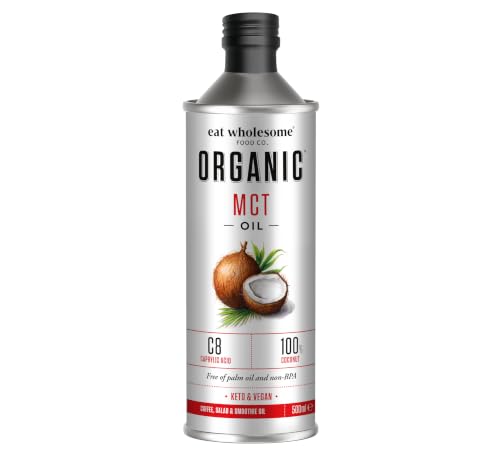 Eat Wholesome High C8 Organic MCT Coconut Oil, 100% coco, aceite MCT en botella de vidrio, 500 ml (el embalaje puede variar)