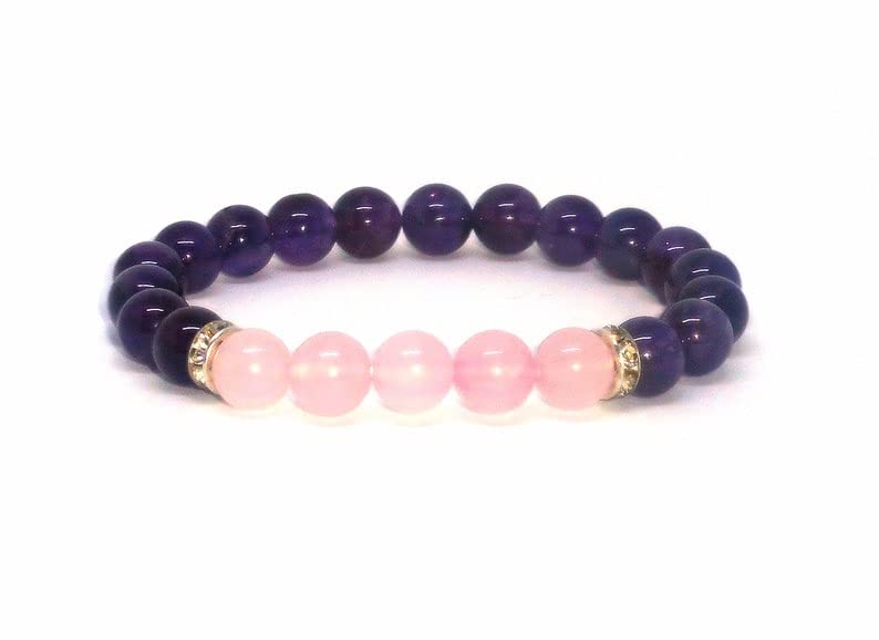 Bracelet améthyste quartz rose bracelet énergétique homme femme 7 pouces