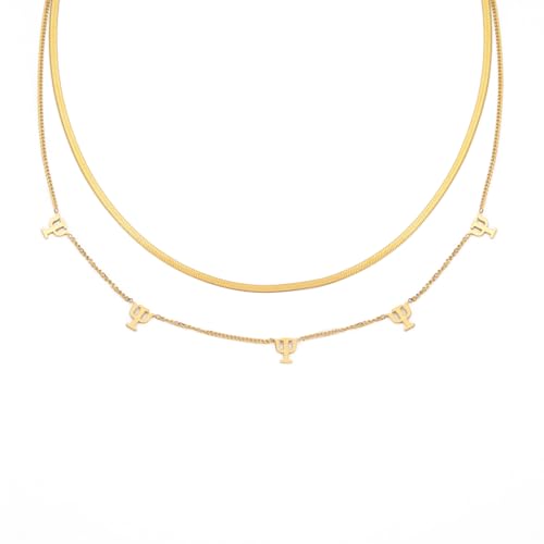 TEAMER Collar Símbolo Psicología Collar de cadena de serpiente de doble capa de Psicología Psiquiatría Alfabeto Griego Signo Médico Joyería Para Mujeres Hombres (Oro)