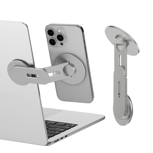CloudValley Magnetic Laptop Phone Holder, 360° Rotating Mount Compatible with iPhone MagSafe and All Phones, MacBook, PC Monitor, Screen Stand for Tesla, Portable Accessory, Grey