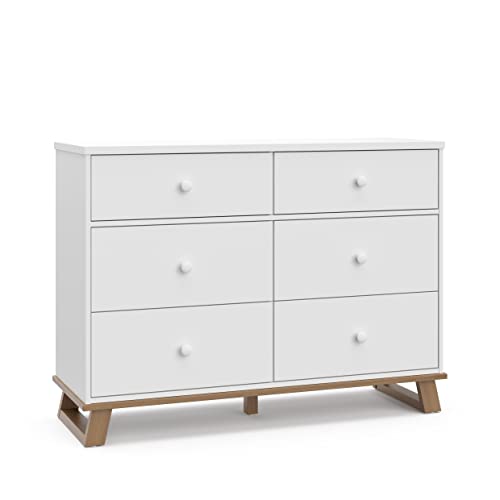 Storkcraft Modern 6 Drawer Double Dresser (White with Vintage Driftwood) – GREENGUARD Gold...